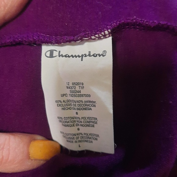 Champion Pullover Purple White Longer Crop long sleeve sweatshirt Large - Picture 4 of 6
